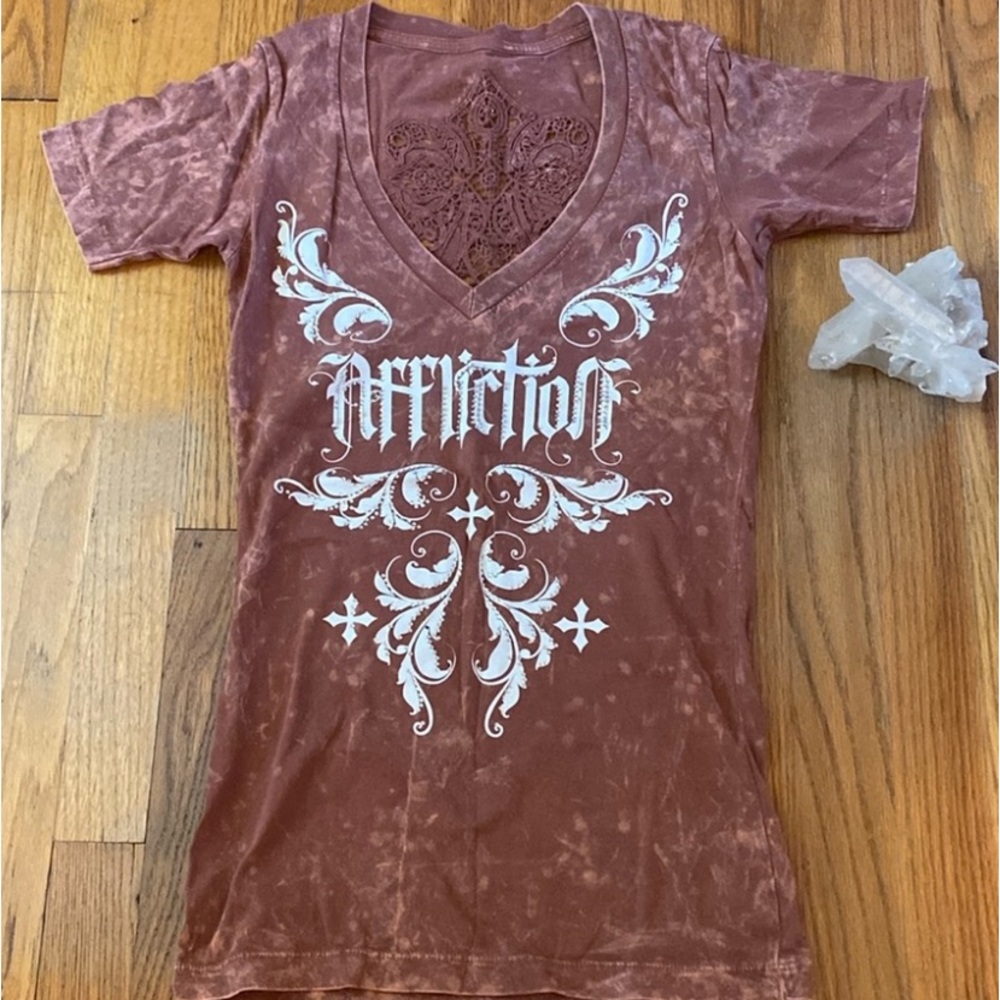 Affliction jeweled tee with lace fleur de lis size S, NWOT